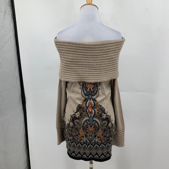 Cache Sweater Womens M Medium Multi Off The Shoulder Wool Blend Boho Print - Picture 4 of 8